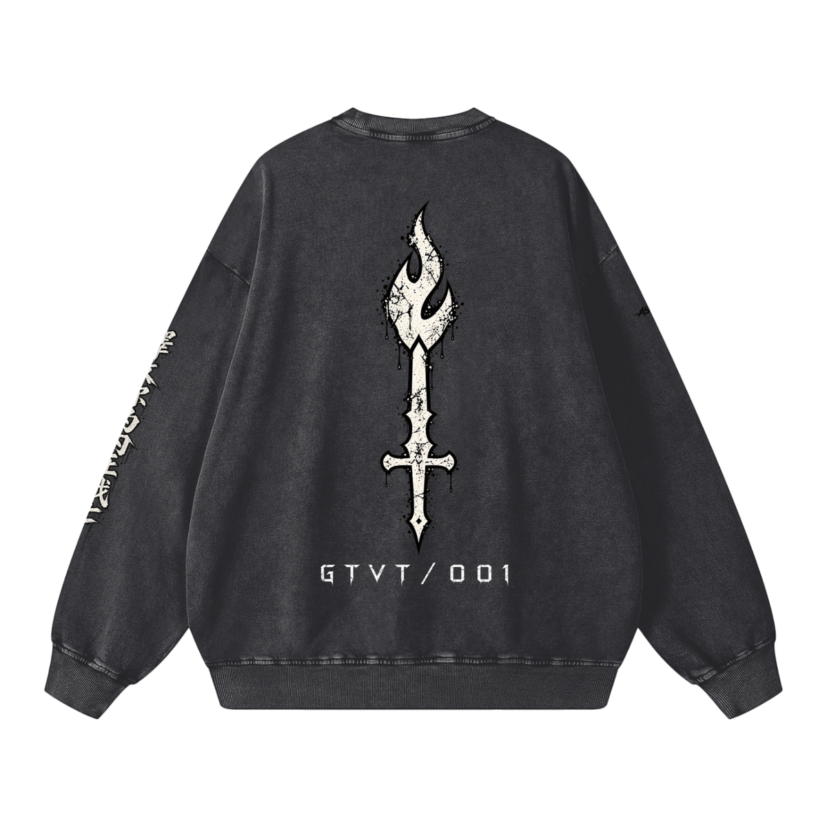 Back view of GTVT ASCEND SERIES heavyweight 360 GSM oversized snow washed crewneck sweatshirt