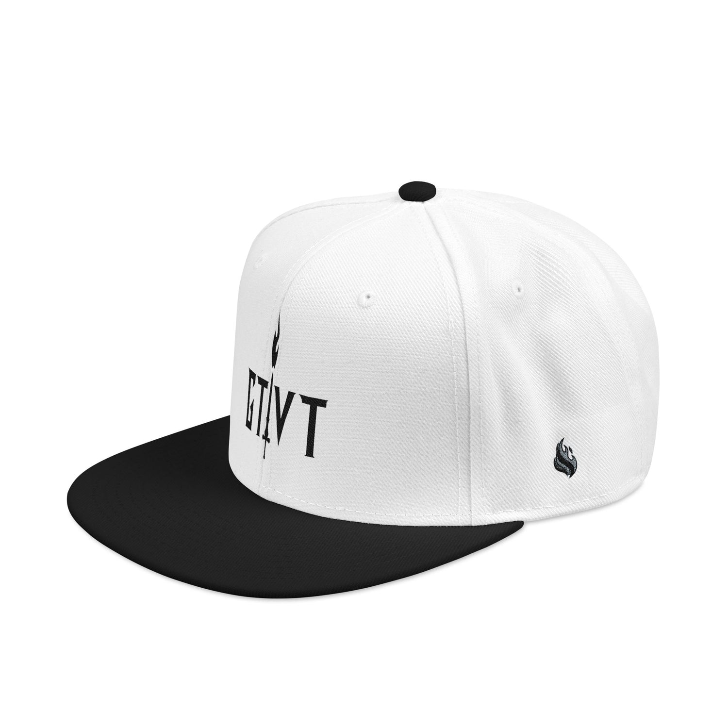 GTVT Classic Black Snapback hat, structured 6-panel high-profile design with white embroidered GTVT sword and flame logo.