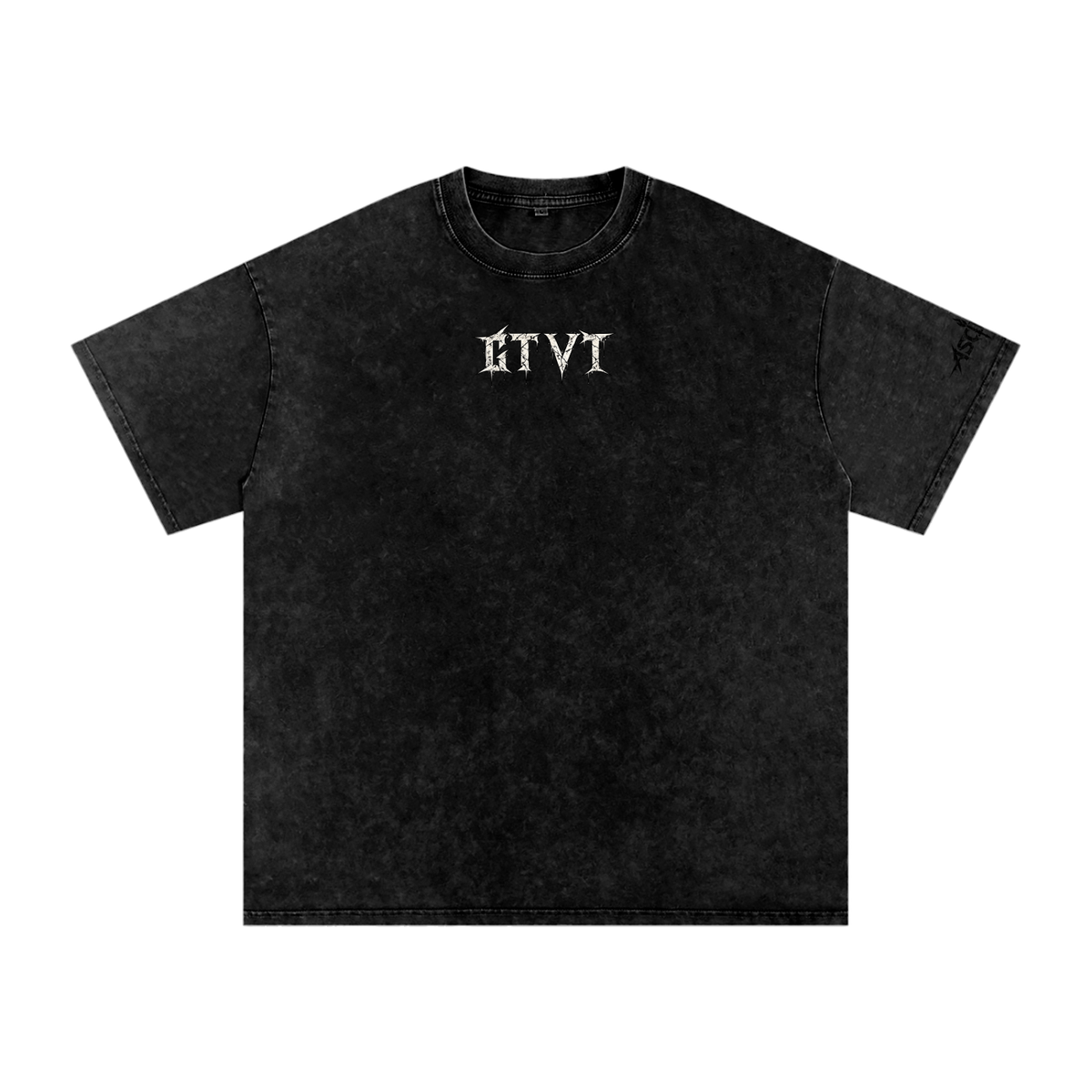 GTVT DROP 001 snow washed oversized cotton T-shirt with vintage faded finish and drop-shoulder fit, front view