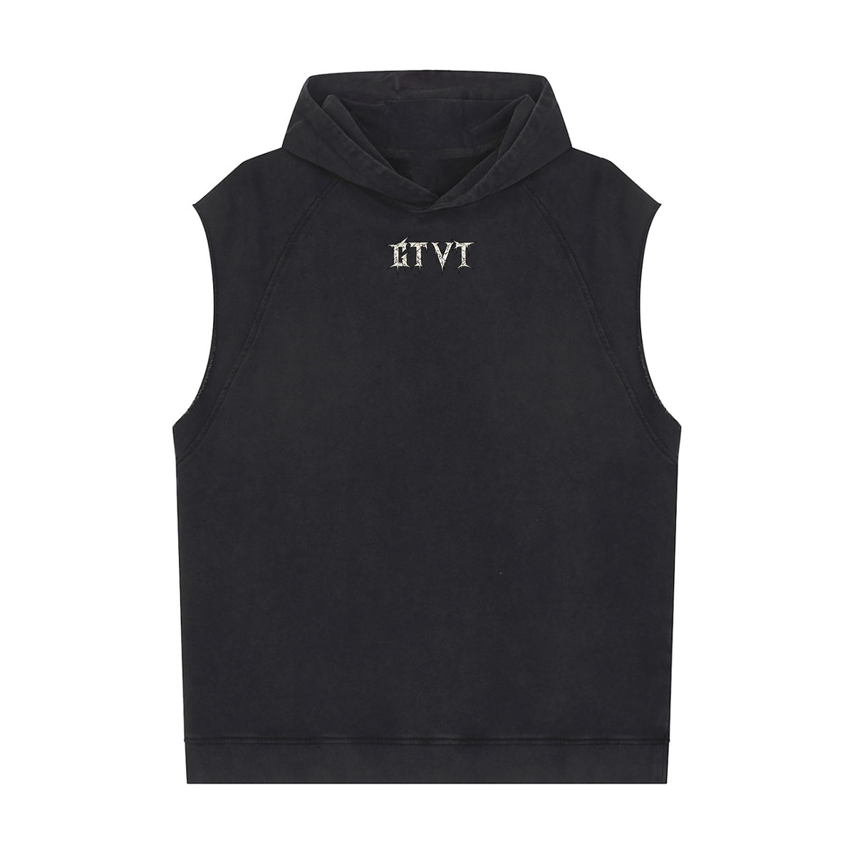 GTVT DROP 001 snow washed sleeveless hoodie with minimalist front logo and oversized cotton fit