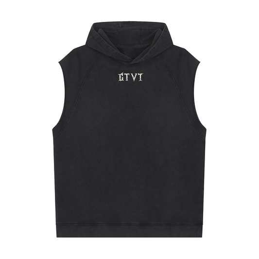 GTVT DROP 001 snow washed sleeveless hoodie with minimalist front logo and oversized cotton fit