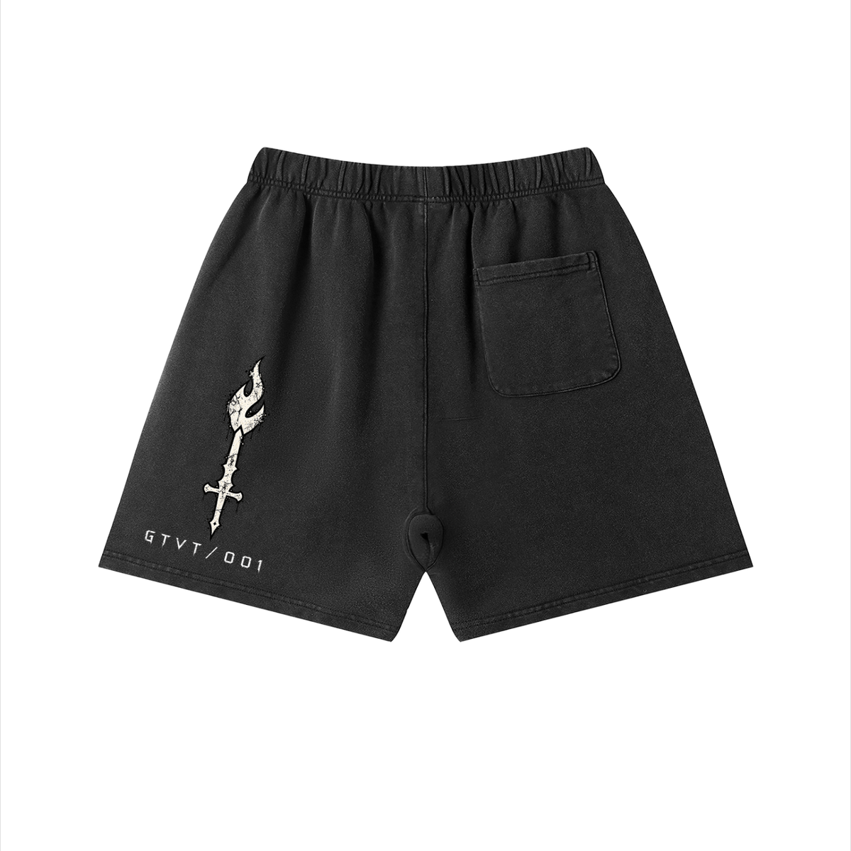 Back view of GTVT ASCEND SERIES vintage washed 360 GSM cotton streetwear shorts with relaxed straight-leg fit