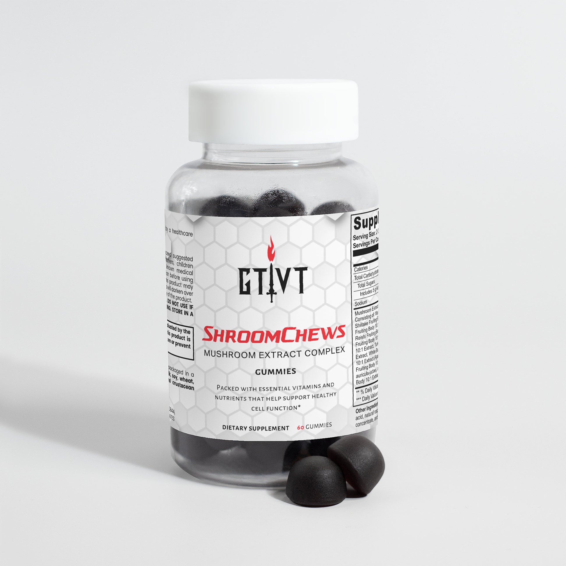 ShroomChews Mushroom Extract Complex Gummies Bottle for Energy and Cognitive Support
