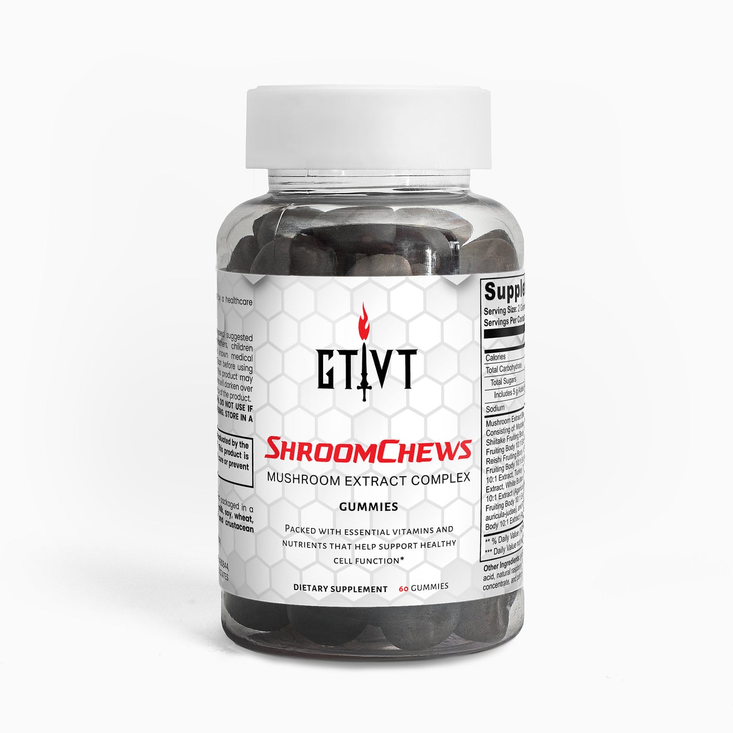ShroomChews Mushroom Extract Complex Gummies Bottle for Energy and Cognitive Support