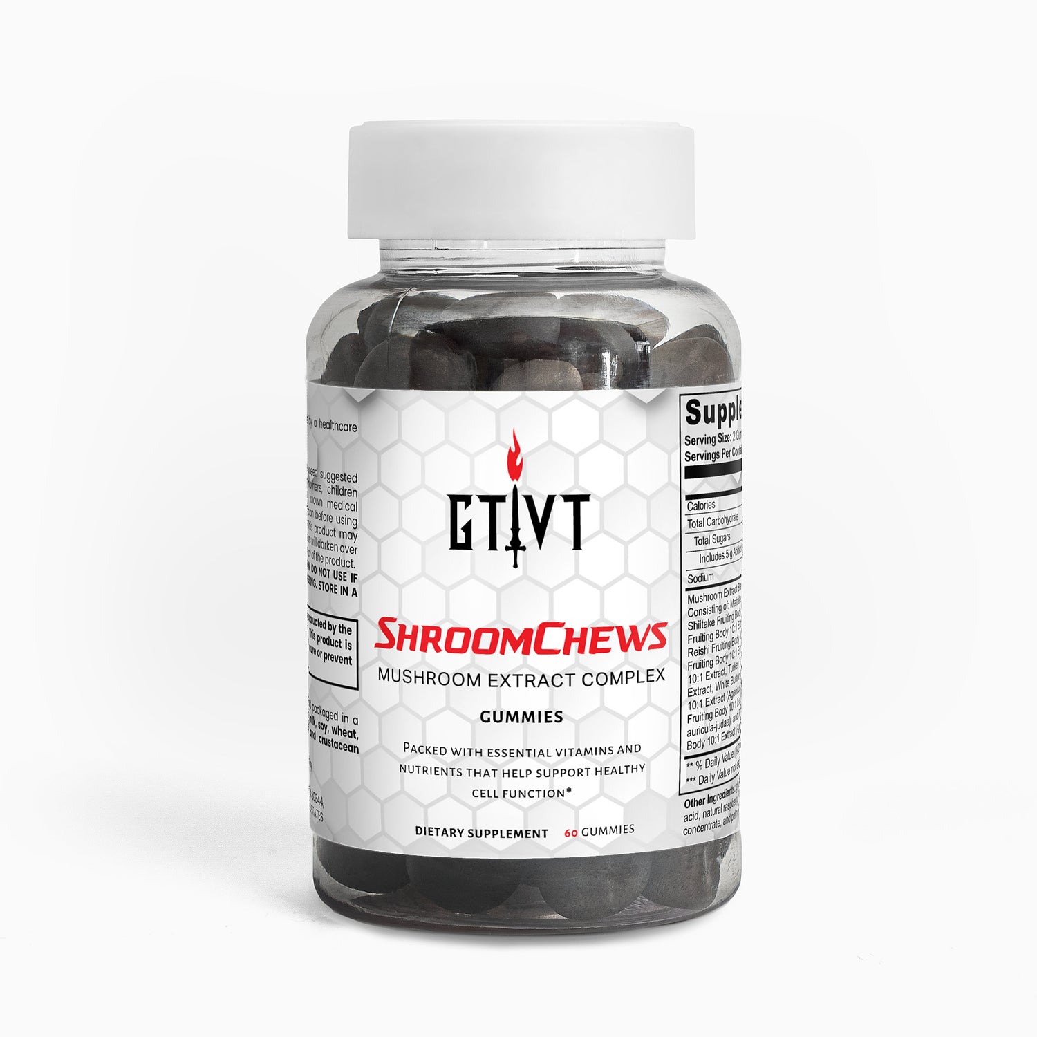 ShroomChews Mushroom Extract Complex Gummies Bottle for Energy and Cognitive Support